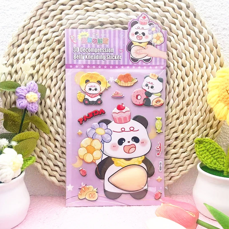 4 عبوات من ملصقات إسفنجية ناعمة على شكل حيوانات - لمس البطن ثلاثي الأبعاد على شكل باندا وأرنب، مجلة ممتعة لتخفيف التوتر، مادة إسفنجية إبداعية