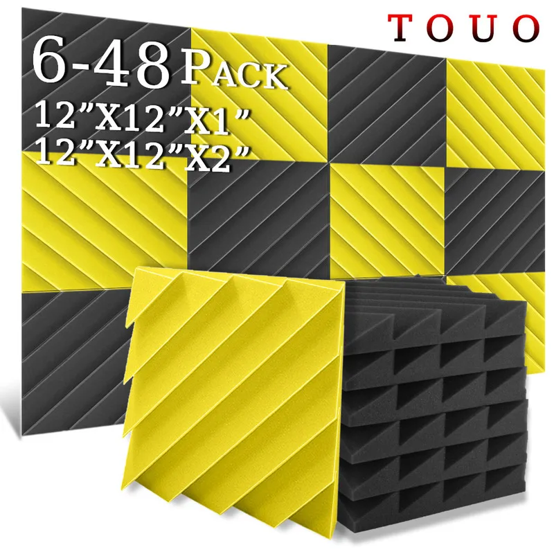 TOUO Acoustic Foam 6-48 Pcs Diamond Groove High-Density Sponge Ceiling Sound Insulation Treatment Studio Acoustic Treatment