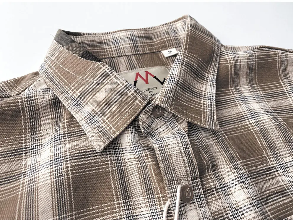 Neue Sommer-Kurzarm-Hemden mit Revers und Karomuster für Herren, einfache 100% Baumwolle, mit einer Tasche, lässige Blusen im amerikanischen Retro-Stil, lockere Oberteile. – Detail 6