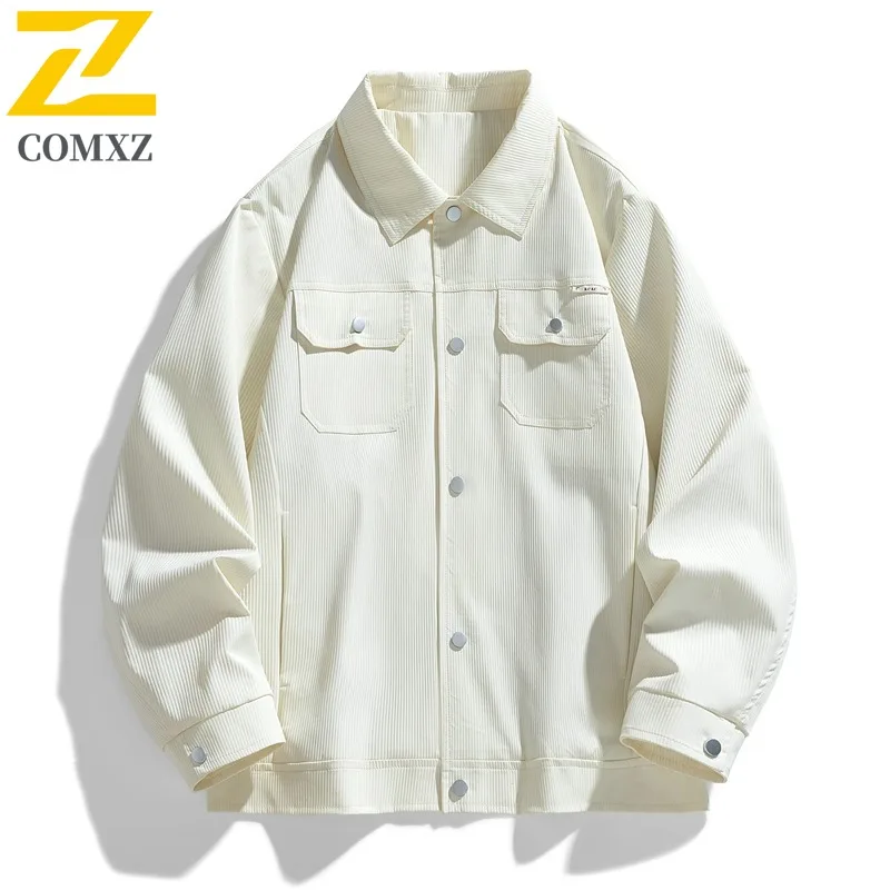 

COMXZ Men Jacket Single Breasted Design Standing Collar Jogging Travel Windbreaker Autumn Trendy Streetwear Motorcycle Jacket