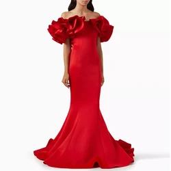 Ruffles Evening Dress For Sexy Women 정장원피스 Vestidos de festa Elegant Crepe Off The Shoulder Cocktail Party Prom Gown 2024