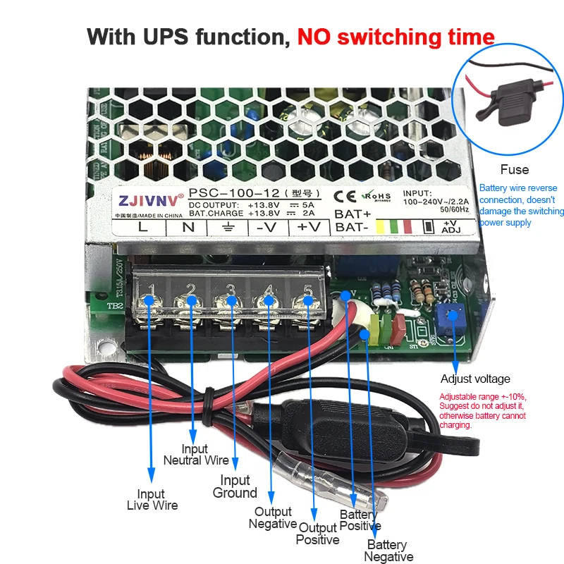 100W Ultra thin Uninterruptible switching power supply with no switching time AC to DC 13.8V/27.6V PSC-100-12 PSC-100-24