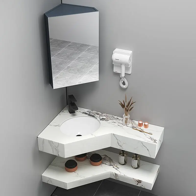 Triangular Wash Basin Corner Bathroom Vanity Sink Combo for Small Space Storage Cabinet with White Bathroom Vanity Sink