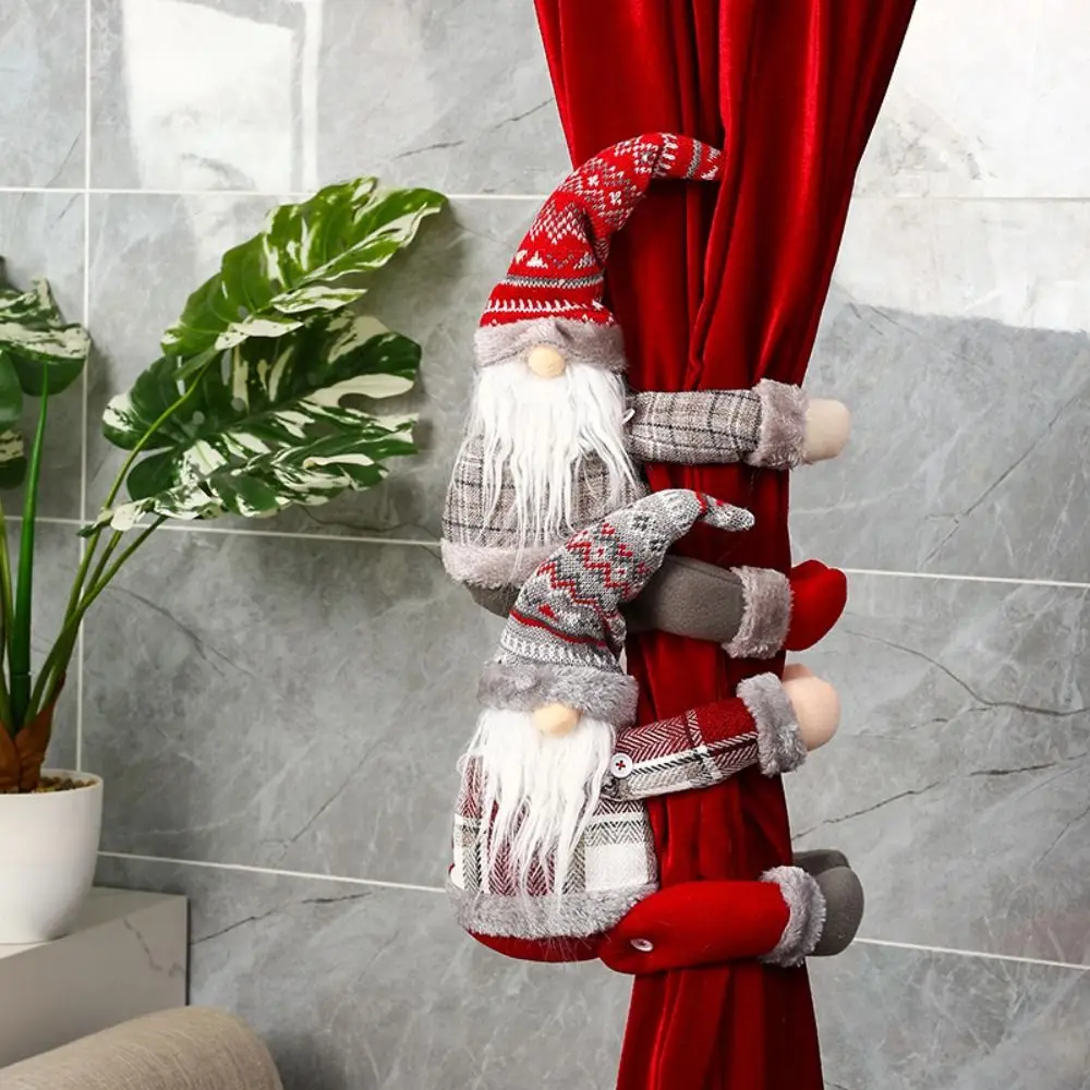 Cute Christmas Curtain Buckle Cartoon Creative Christmas Curtain Button Christmas Plaid Forest Old Man