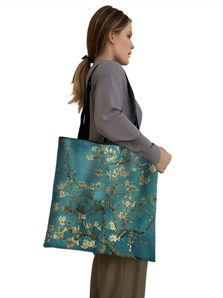 Ölgemälde Blühender Mandelbaum Casual Tote Bag Van Gogh Damenhandtasche Große Kapazität Aufbewahrungstaschen Wiederverwendbare Damen-Einkaufstasche – Detail 5