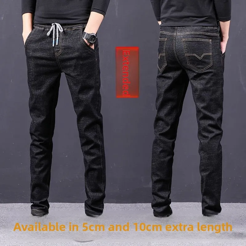 

Мужские удлиненные прямые джинсы на осень с эластичным поясом, свободного кроя, с высокой талией, повседневные, удобные, дышащие, не дают усадку