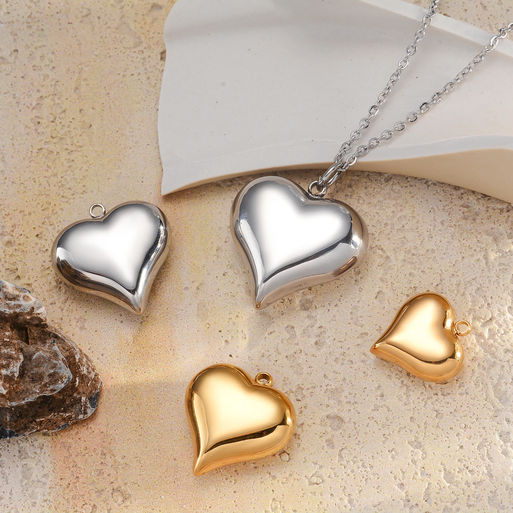 2 قطعة ثلاثية الأبعاد قلادة القلب الكبير عالية الجودة الفولاذ المقاوم للصدأ اكسسوارات ل عقد دي اي واي سوار صنع المجوهرات العثور