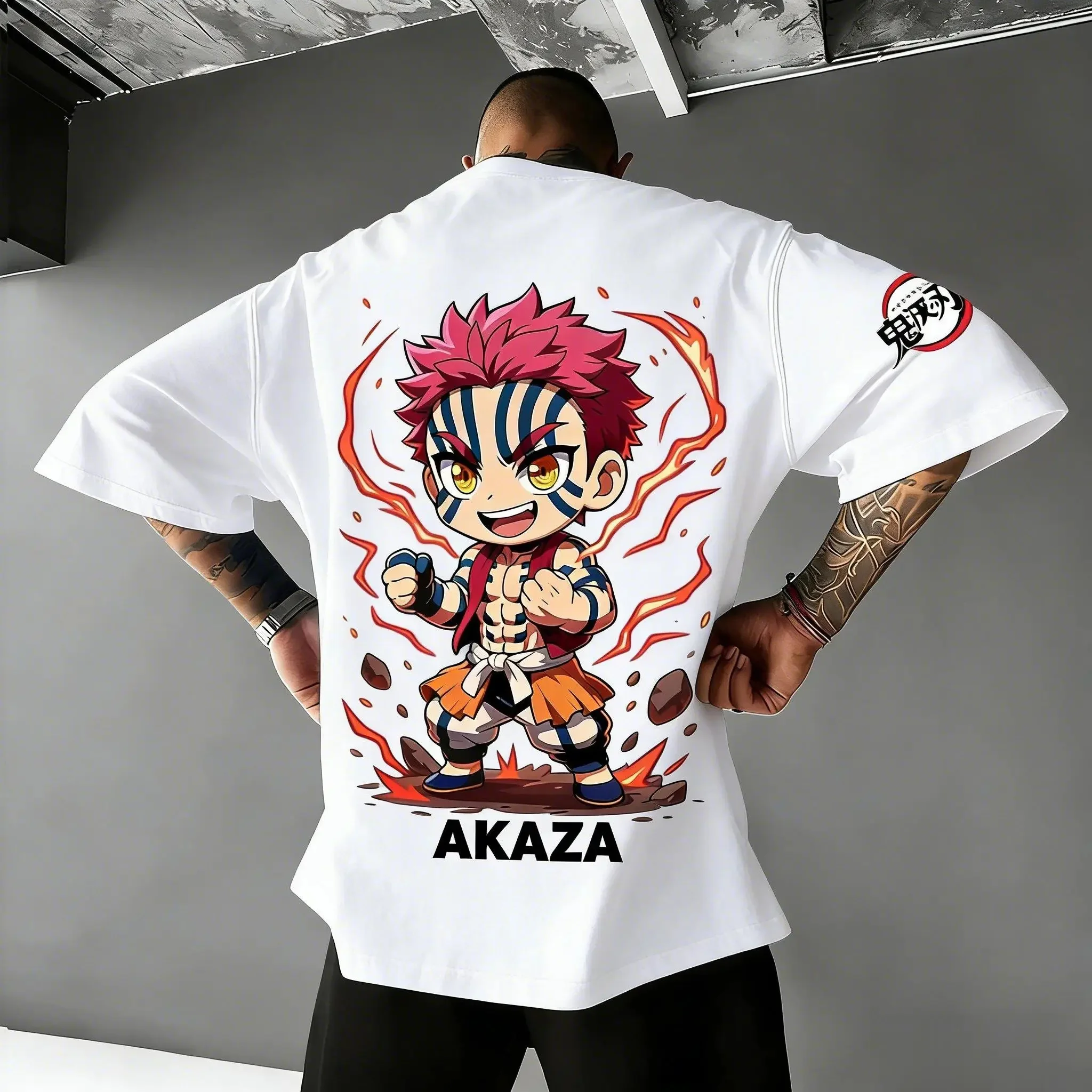 Demon Slayer Akaza Chibi Kimono, Top de manga corta con estampado de anime de moda, unisex, estilo japonés, varios colores.