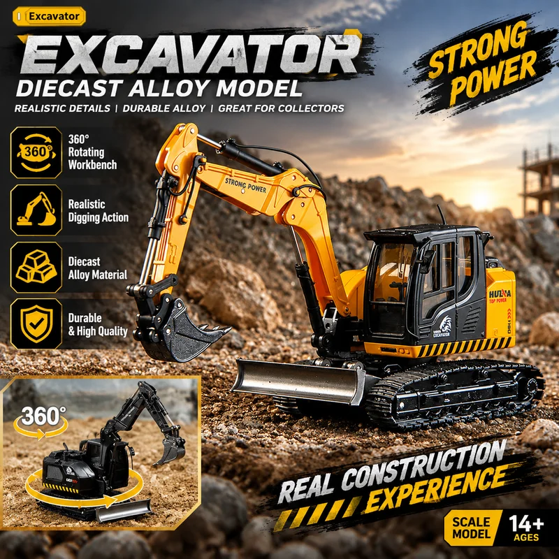 Static Excavator Model Simulation Tracked Engineering Vehicle Ornament Children'S Sliding Alloy Hook Machine Boy Baby Gift