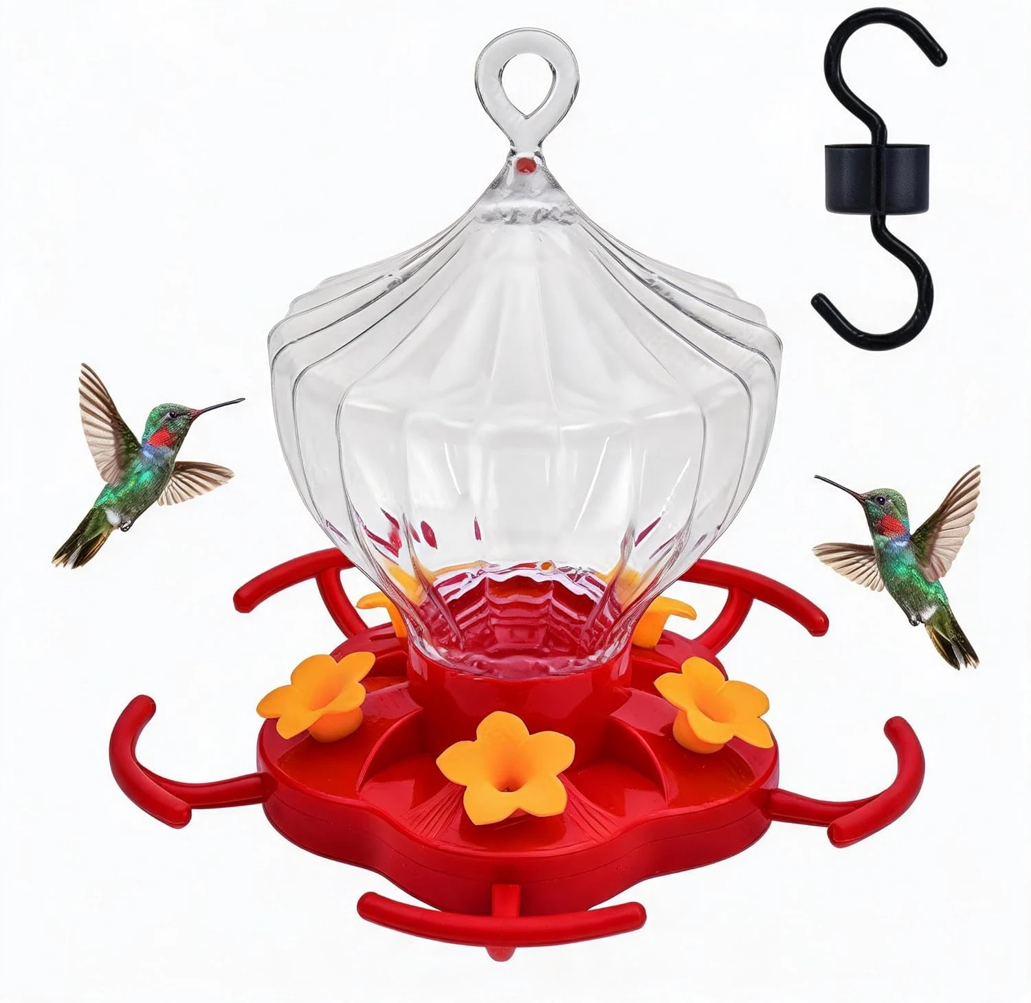 Hummingbird Feeder 8 Oz Hummingbird Outdoor Courtyard Hanging Water Dispenser With 5 Flower Ports With Perches For Yard Garden