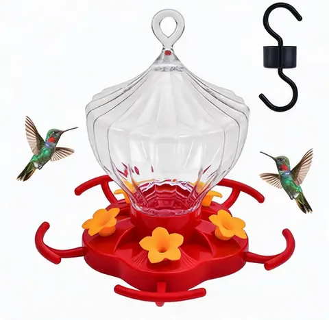 Hummingbird Feeder 8 Oz Hummingbird Outdoor Courtyard Hanging Water Dispenser With 5 Flower Ports With Perches For Yard Garden
