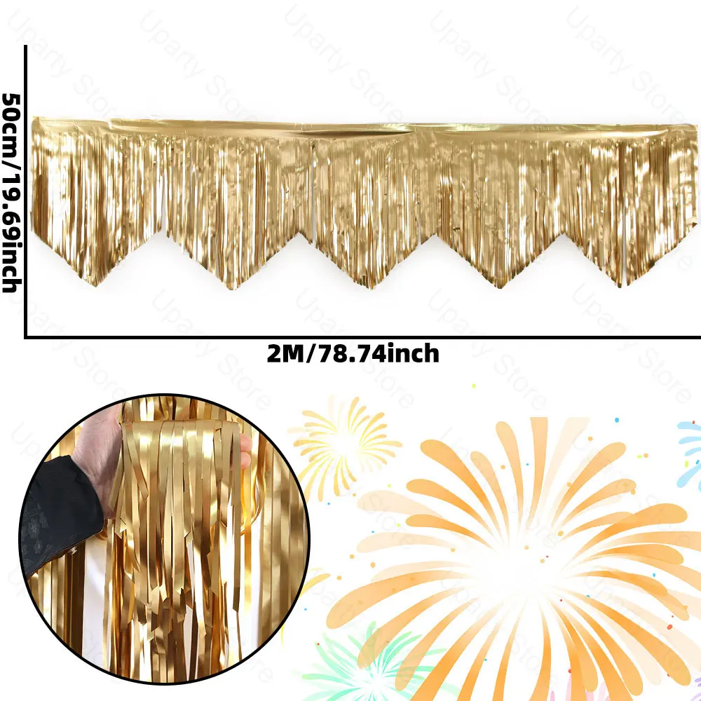 6,56 Fuß Silberfolie Fransen Girlande Hängende Vorhänge Silber Gold Lametta Luftschlangen Banner für Geburtstag Hochzeit Party Hintergrund Dekor – Detail 2