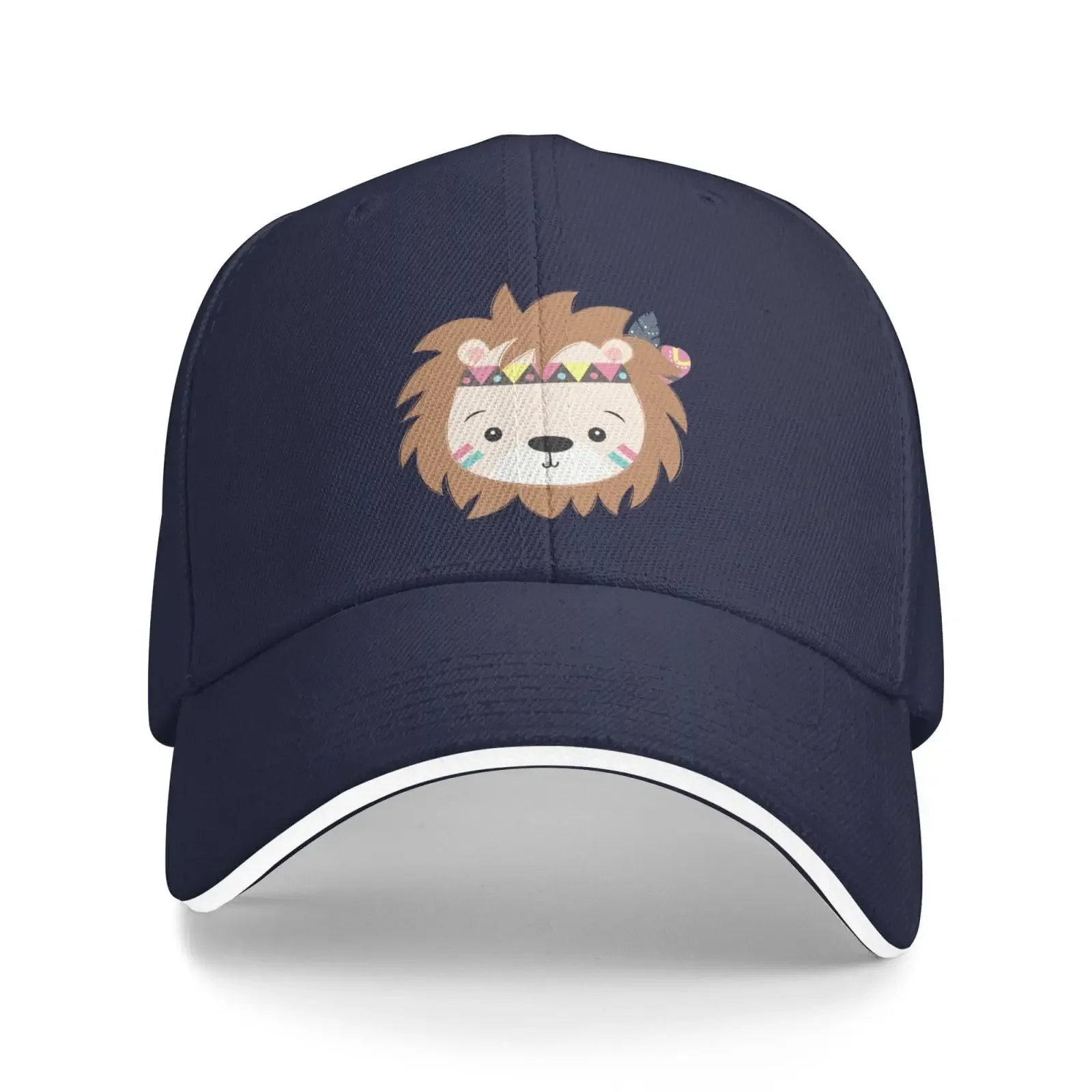 Cute Tribal Lion Head Baseball Cap Sandwich Brim Hats for Men Women Adjustable Caps