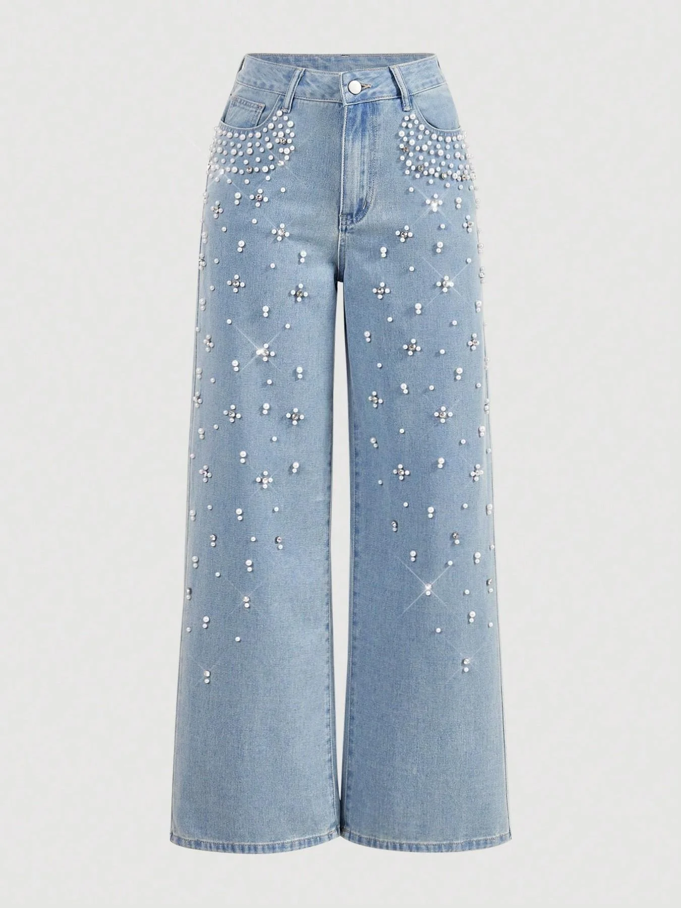 High-End Pearl Rhinestone Jeans, Fashionable Casual Long Pants, Loose-Fitting Graphic Jean for All Seasons, Stylish and Luxuriou