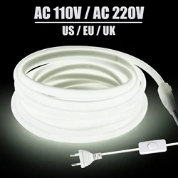 AC 110V 220V COB LED Strip Waterproof EU UK US Kit 3000K 4000K 6000K Garden Home Decor High Bright Flexible Ribbon Neon Light