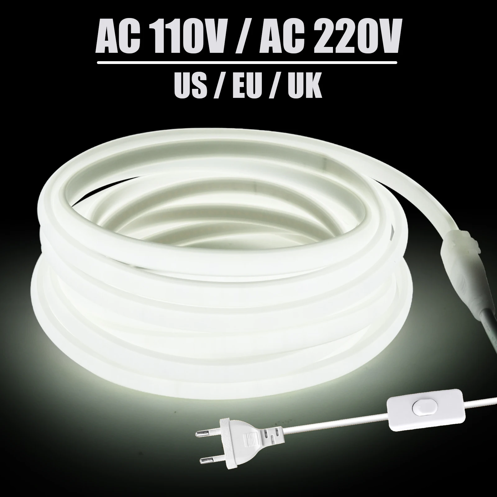 AC 110V 220V COB LED Strip Waterproof EU UK US Kit 3000K 4000K 6000K Garden Home Decor High Bright Flexible Ribbon Neon Light