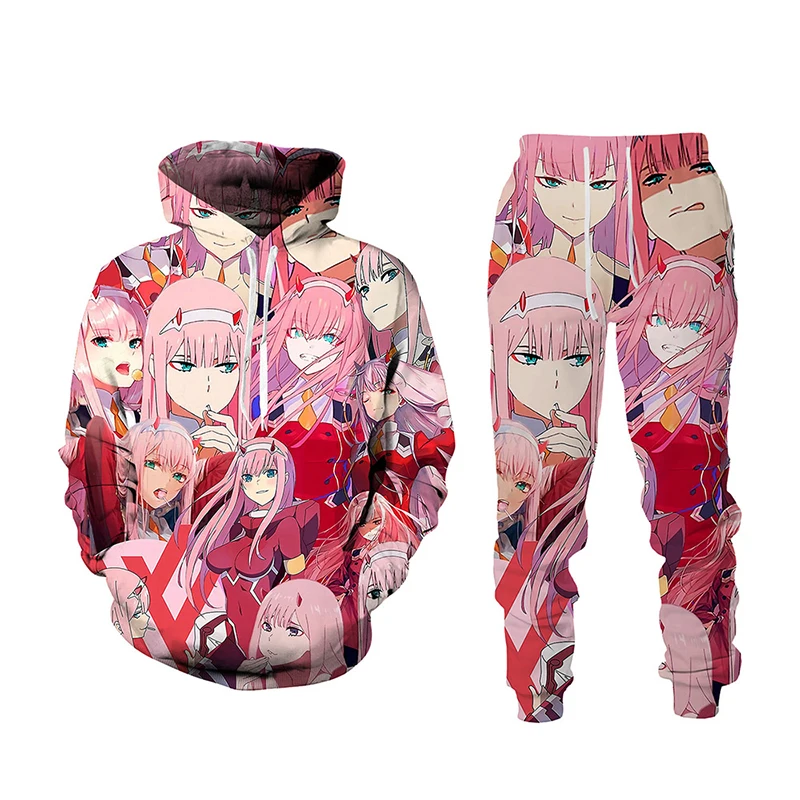 Anime Hoodies Men Women Autumn Winter Pullovers Hip Hop Hooded Oversized Sweatshirts 3D Hoodies + Long Pants 2 piece Set