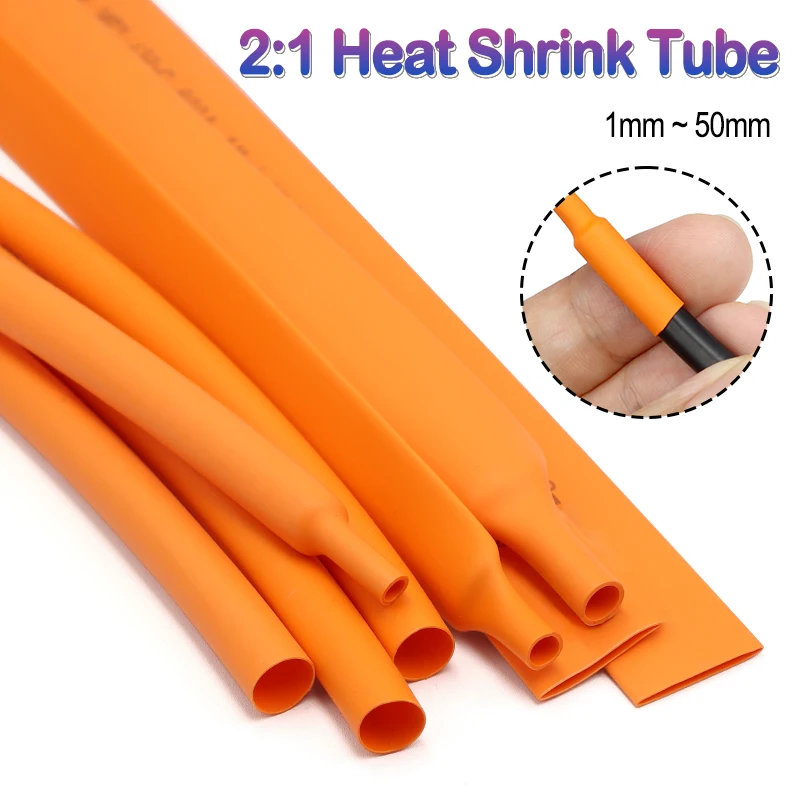 1-10m Orange 2:1 Heat Shrink Tube Diameter 1mm~50mm Wire Cable Repair Wrap Sleeving DIY Polyolefin Waterproof Insulation Tubing