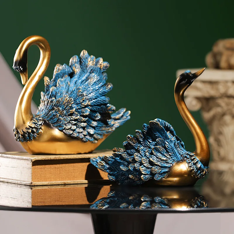

Modern Luxury Swan Couple Resin Decor‌ - Elegant Statue for Living Room & Bar Cart