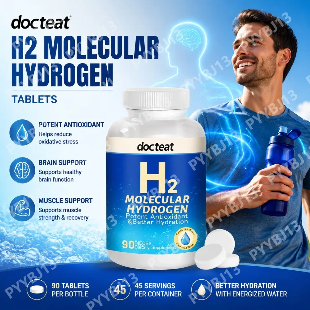 Docteat Molecular Hydrogen Water Tablets with Magnesium, Water-Dissolving Tablets for Daily Wellness and Hydration, 90 Count