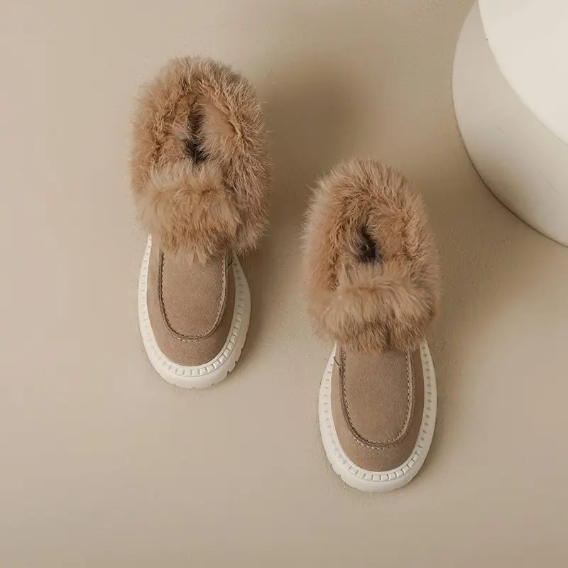 TOTOMELA Size 34-40 Snow Boots Women Rabbit Fur Platform Winter Boots Thick Fur Warm Ladies Ankle Boots Retro Ladies Shoes