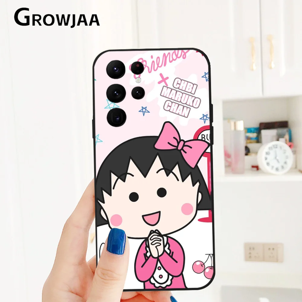 Cherry Cute M-Maruko chan Anime Phone Case for Samsung Galaxy S24 Ultra S22 S23 Ultra S21 S20 5G Protective Silicone TPU Funda