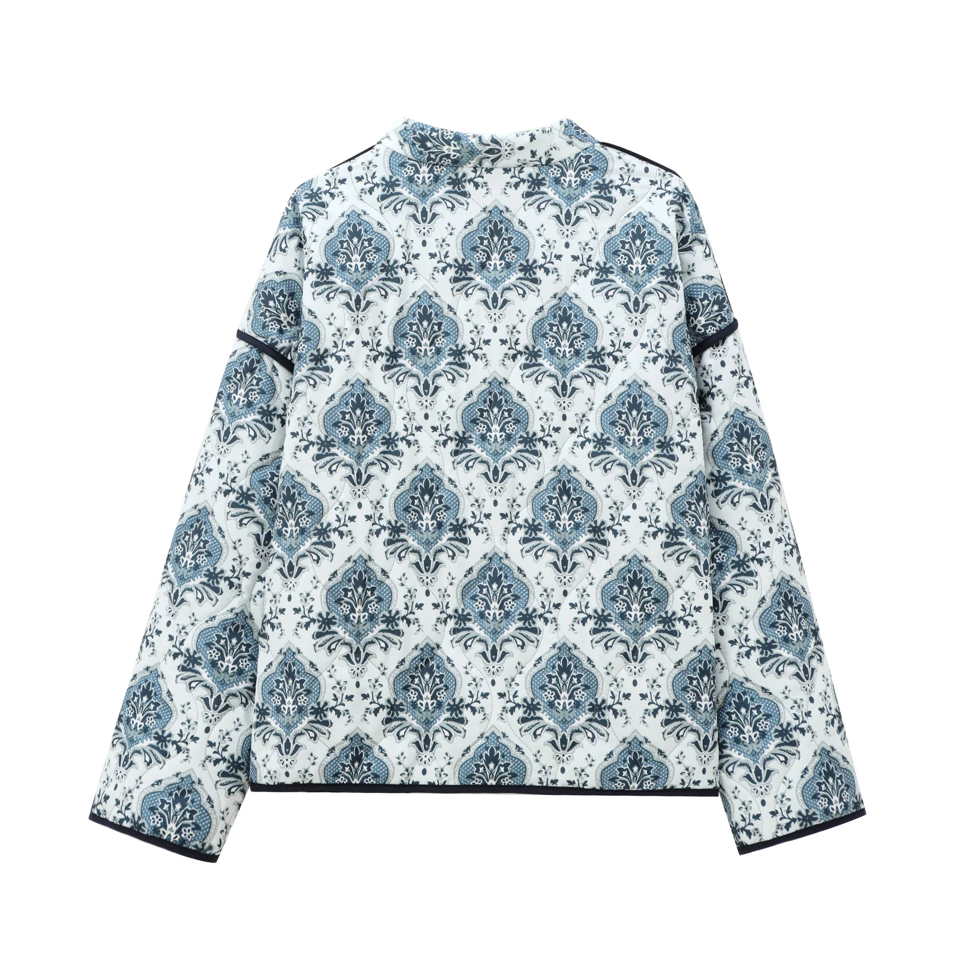 Casual and Fashionable Commuting Printed Lace Up Long Sleeved Cotton Jacket