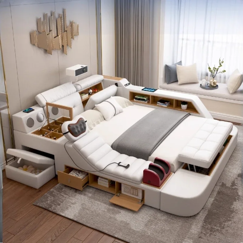 Deluxe storage double bed modern massager queen camera function bed double bed bedroom furniture