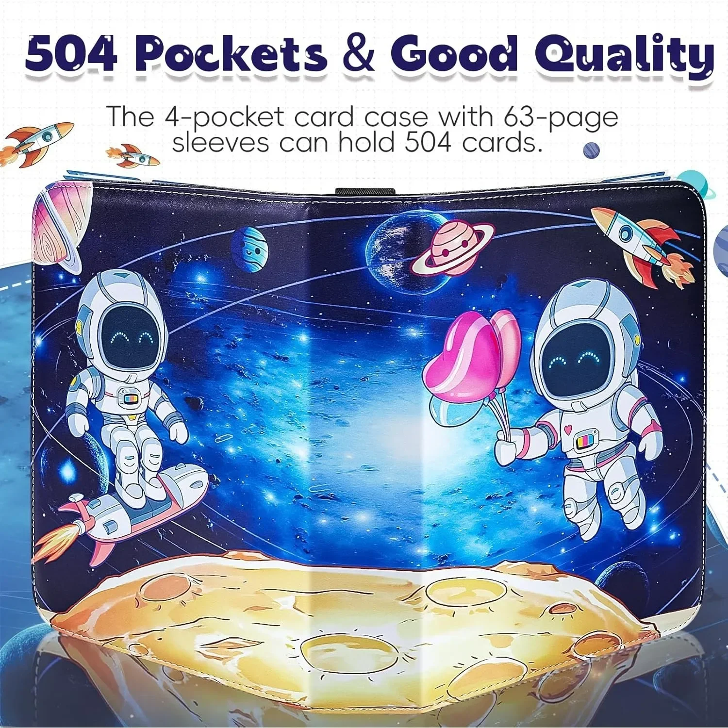 Trading Card Binders Holder Case with 63 Sleeves, 4 Pocket Card Packs Album Book for Girls Kids Collecting Cards (Blue)