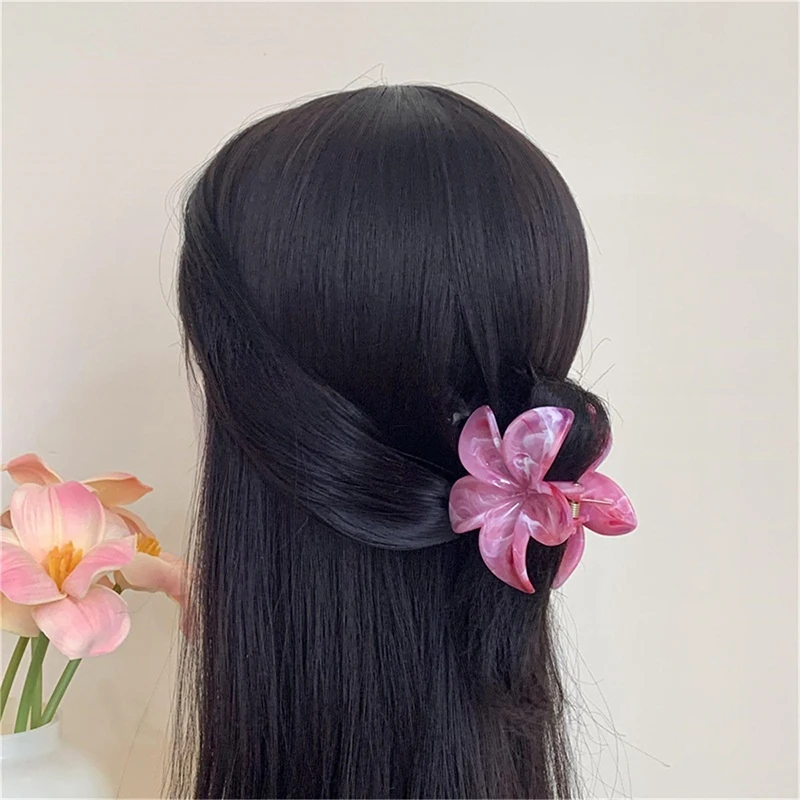 Koreaanse Bloem Haarclip Voor Vrouwen Heldere Olie Marmer Textuur Haar Klauwen Haai Clips Meisje Haarspeld Zomer Haaraccessoires Hoofddeksels