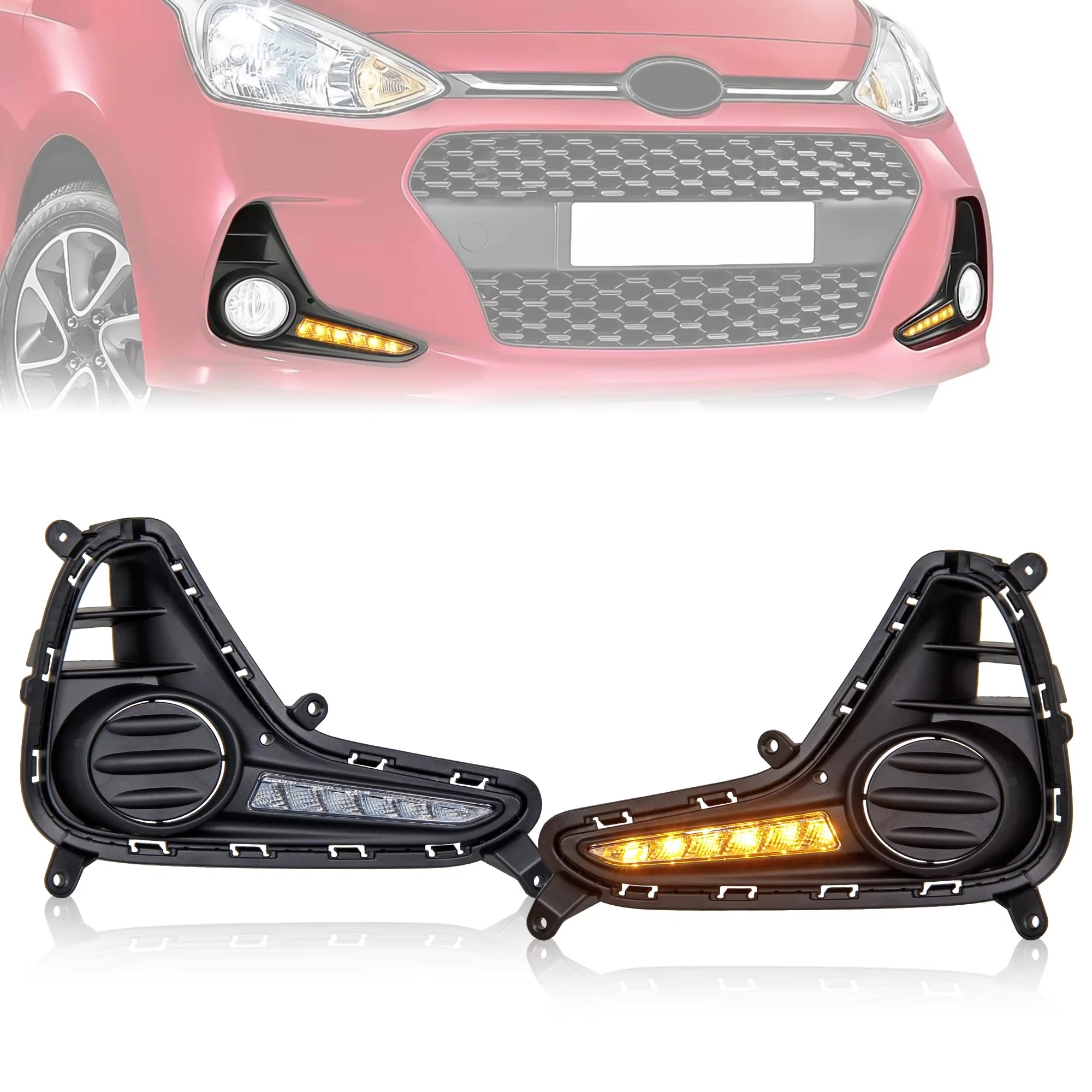 DRL for Hyundai I 10 Grand I10 2017 2018 2019 Car Daytime Running Light Front Fog Light Modified Running Yellow Turn Signal Lamp detail image 2