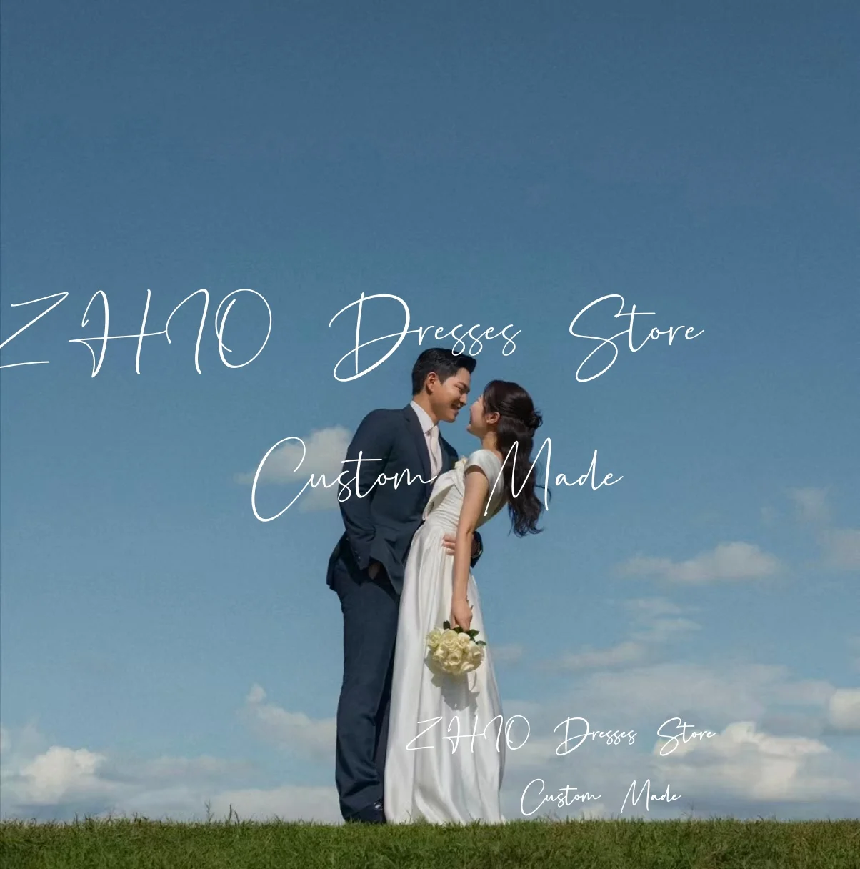 ZHIO Elegantes One-Shoulder-Hochzeitsfestkleid, A-Linie, weißer Satin, Korea-Fotoshooting, Brautkleid, Abendkleider, individuell,  soi