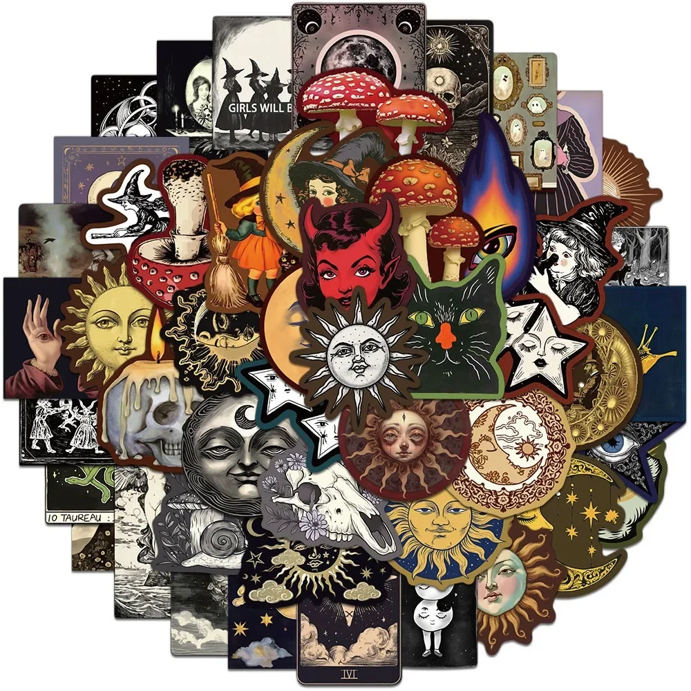 50PCS Gothic Mysterious Dark Sun Moon Planet Stickers Galaxy Tarot Goth Decals DIY Car Guitar Scrapbook Phone Sticker Toy