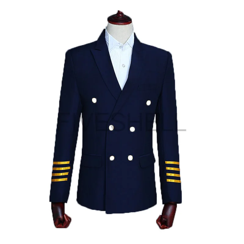 S-4XL Captain Officer Sailor Peacoat Costume Mens Blazer Suit Military Fringe Marching Band Jacket Uniform For Adult Coat+Pants