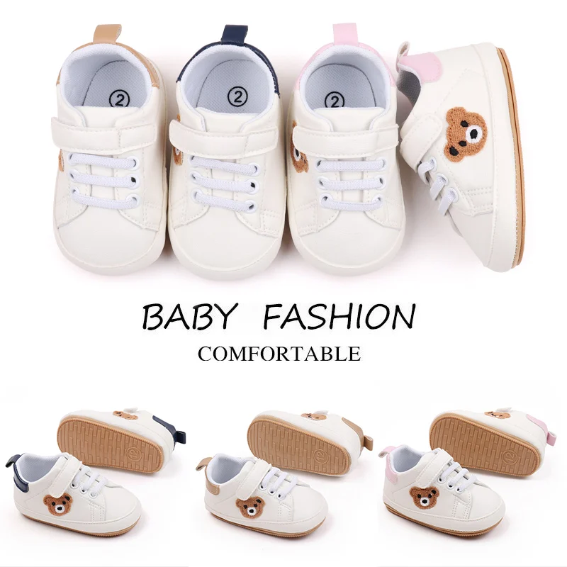 Baby Shoes Cute Bear Sneaker Spring and Autumn Style High Quality PU and TPR Sole Anti-slip 0-9-18 Month Toddler Walking BMB3134