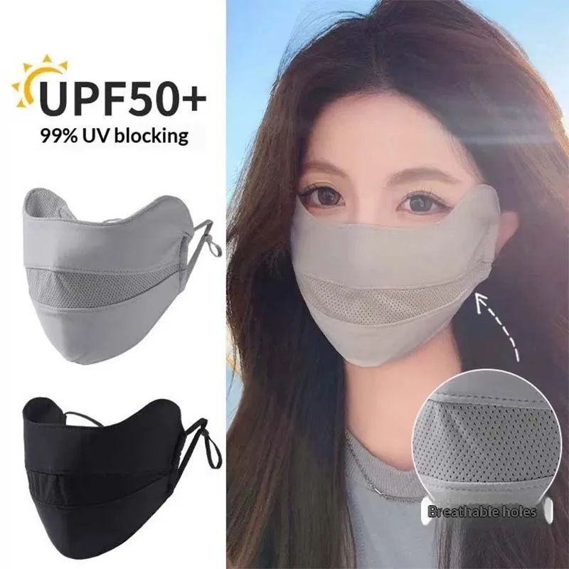 

Summer Fashion UV Protection Face Mask for Women Breathable Ice Silk Thin Sunshade Mask Full Face Cooling Cover for Outdoor