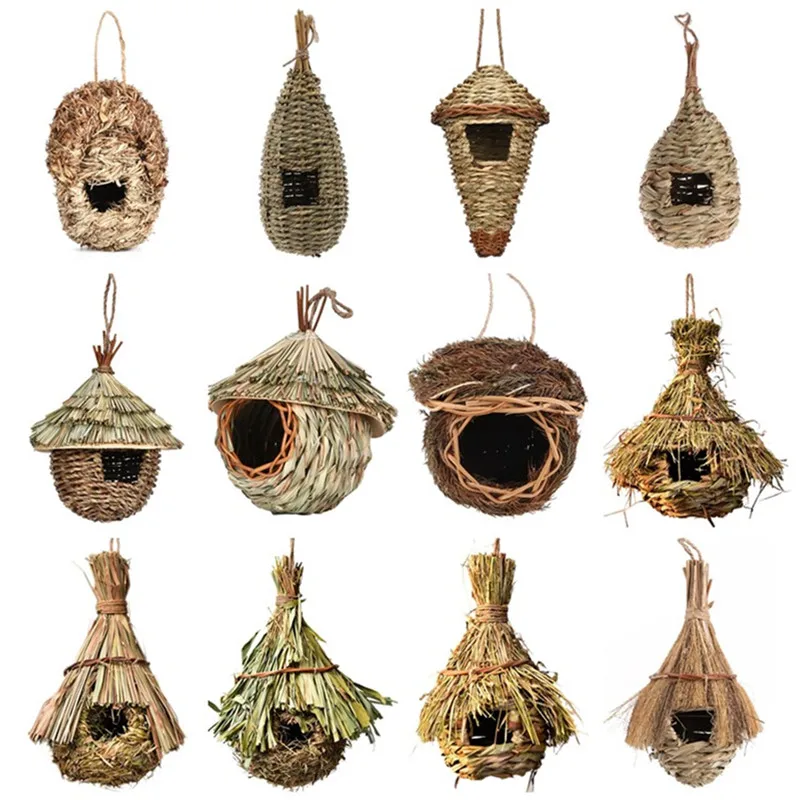 Hot Sale Birds Nest Bird Cage Natural Grass Egg Cage Bird House Outdoor Decorative Weaved Hanging Parrot Nest Houses Pet Bedroom