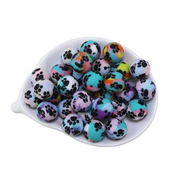 New Arrival 10Pcs Tie-dye Colorful Pattern Cow Paw Silicone Beads 15mm Leopard Print Focal Round Loose Balls For Pens Lanyards