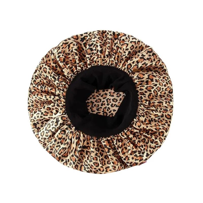 رباط شعر عالي المرونة للنساء بلون سادة من الساتان قبعة استحمام واسعة الحواف، قبعة العناية بالشعر الجمال للاستخدام اليومي بونيه من الساتان #4