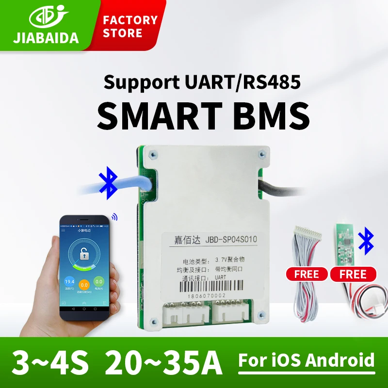 JBD Smart Bms Lifepo4 BMS 4S For Lithium Battery With Bluetooth 20A 30A 25A Same Port Temp Sensors UART RS485  Balance Board