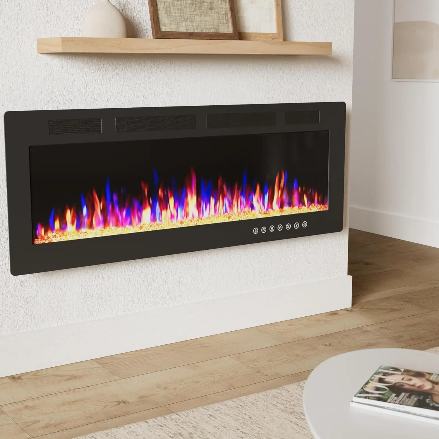 72 inch Ultra-Thin Electric Fireplace in-Wall Recessed and Wall Mounted Fireplace Heater,Linear Fireplace with Multicolor Flame