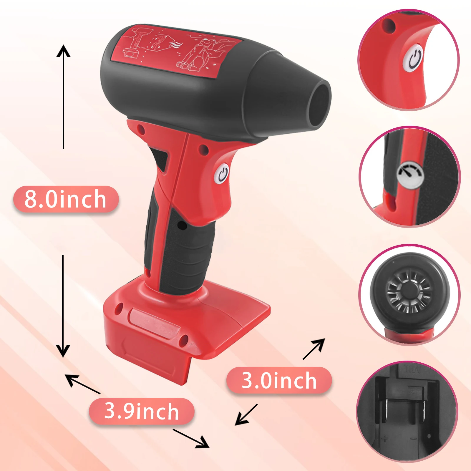 Imagem -04 - Ventilador sem Fio Handheld Jet Blower Portátil Violento Ventilador Turbo Makita Dewalt Milwaukee Bosch Bateria Li-ion Velocidades 20v 18v