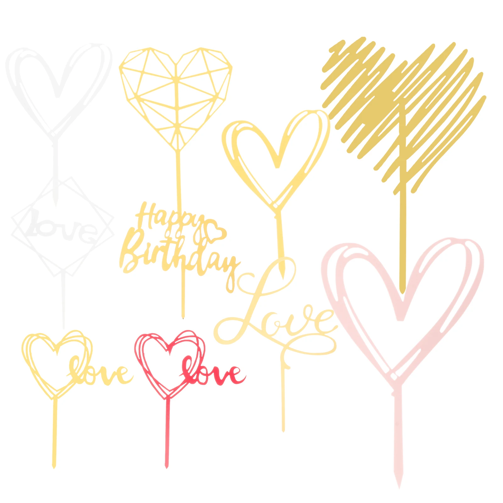 

Heart Shaped Acrylic Cake Decorations Lovely Wedding Party Supplies Cupcake Toppers Bride Piercing Bridal Birthday Celebration