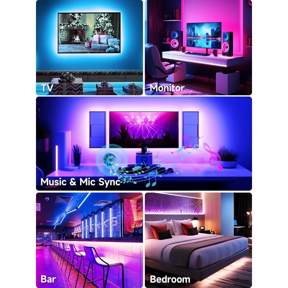 Luces LED para TV, luces LED de 9,8 pies para TV de 35-55 pulgadas detrás de la iluminación, retroiluminación de TV que cambia de color RGB con aplicación y control remoto, Mu