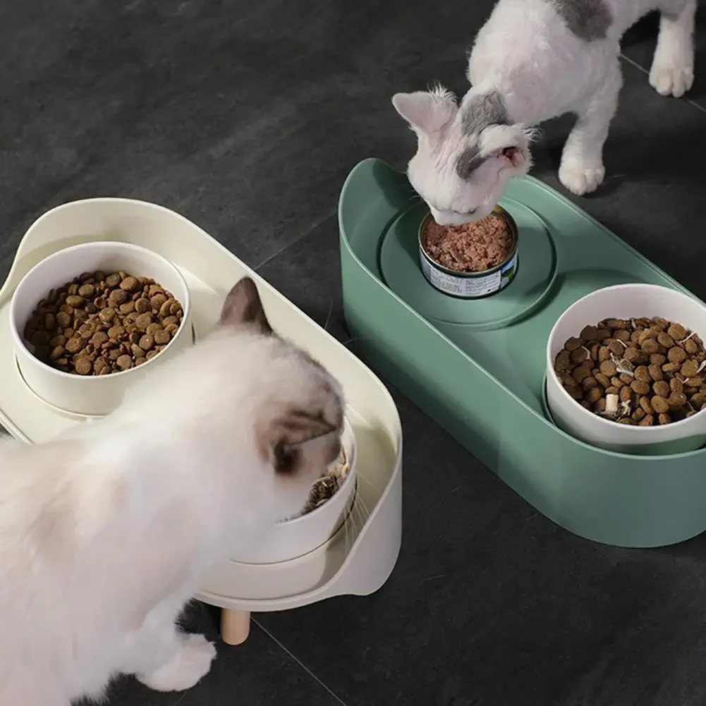 Pet dining table Dual Feeding Bowl Neck Protect Nonslip Ceramic Bowl for Pet Dog Cat Water Food Feeder Cat elevated bowl Cats