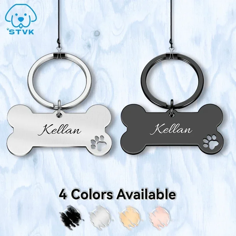 Personalized Pet ID Tag Keychain Engraved Pet ID Name for Cat Puppy Dog Collar Tag Pendant Keyring Bone Pet Accessories