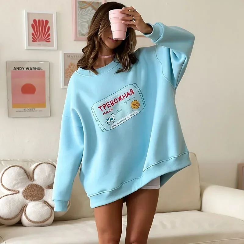 2024 Spring Autumn Women Sweatshirts Fashion Printed Female Long Sleeve Round Neck Hoodies Ladies Casual Loose Pullover Tops