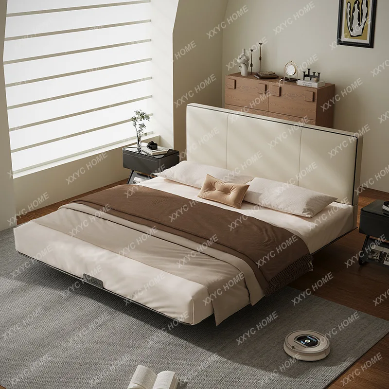 AA  minimalist leather modern minimalist light luxury double soft bag stainless steel bed