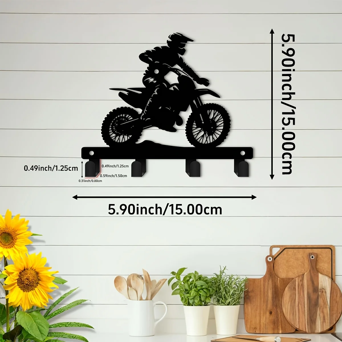 CIFBUY Motorcycle Key Holder Metal Wall Art Iron Hanging Rack for Entryway Kitchen Bathroom Outdoor Home Decor Rustic Accent