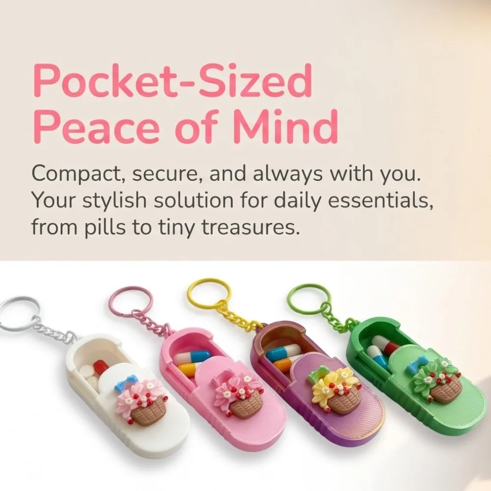 Compact Portable Pill Case Keychain Waterproof Flower Basket Handmade Mini Medicine Box Pendant Multifunctional - view 4